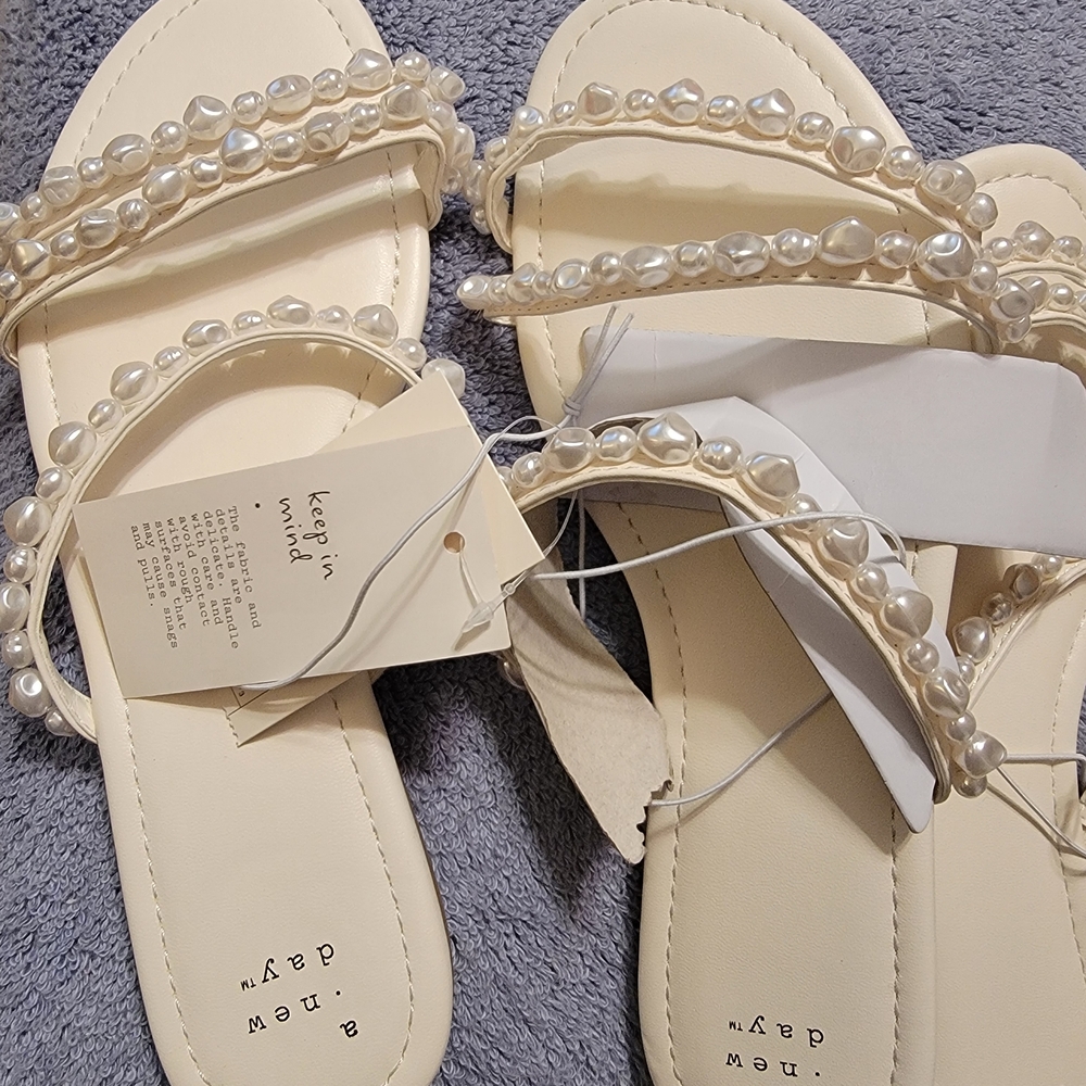 a new day Pearl Adorned Cream Sandals
